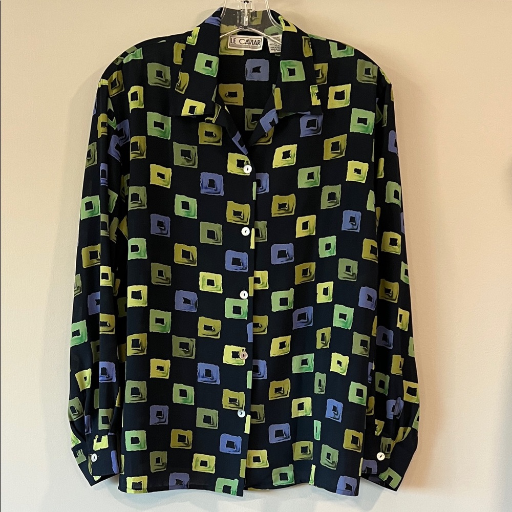 Le Caviar - M, blue, green and navy blouse